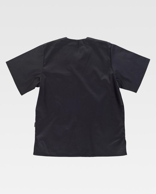 Kurzärmlige Sanitärjacke mit V-Ausschnitt, eine Brusttasche, zwei niedrige Taschen Schwarz