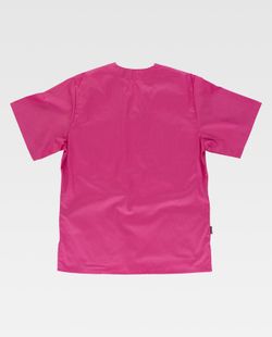 Kurzarm-Damenjacke mit V-Ausschnitt, eine Brusttasche, zwei niedrige Taschen Fuchsia Pink
