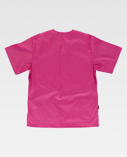 Kurzarm-Damenjacke mit V-Ausschnitt, eine Brusttasche, zwei niedrige Taschen Fuchsia Pink