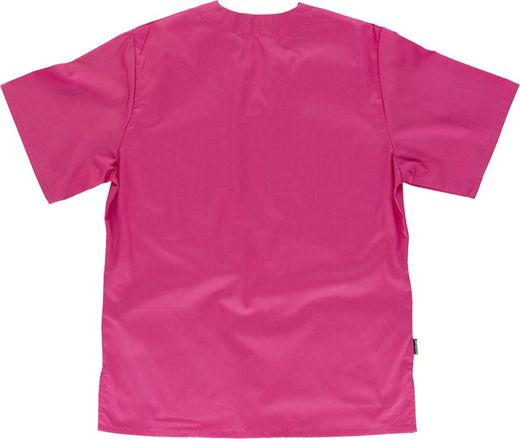 Kurzarm-Damenjacke mit V-Ausschnitt, eine Brusttasche, zwei niedrige Taschen Fuchsia Pink
