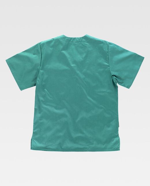 Kurzärmlige Sanitärjacke mit V-Ausschnitt, eine Brusttasche, zwei niedrige Taschen Grün