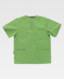 Kurzarm-Damenjacke mit V-Ausschnitt, eine Brusttasche, zwei niedrige Taschen Pistaziengrün