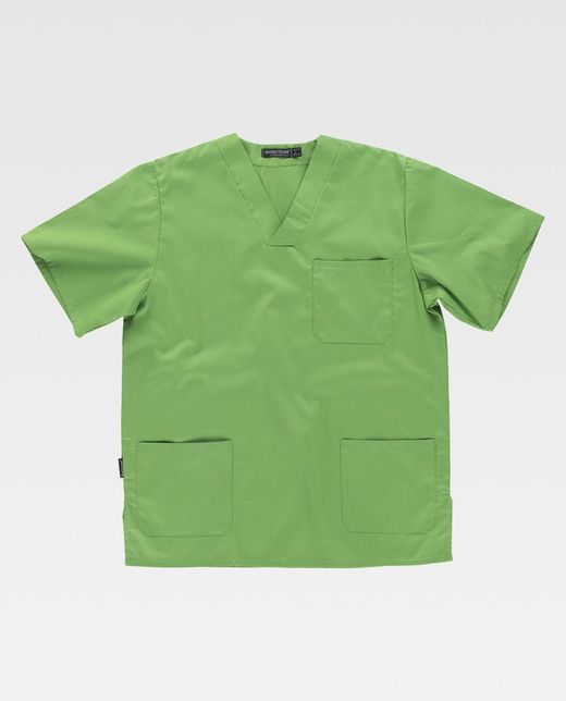 Kurzarm-Damenjacke mit V-Ausschnitt, eine Brusttasche, zwei niedrige Taschen Pistaziengrün