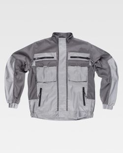 Zweifarbige Reißverschlussjacke mit Streifenkragen, 2 Brusttaschen und 2 Säumen Grau Hellgrau