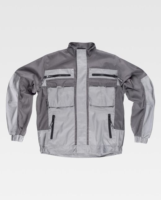 Zweifarbige Reißverschlussjacke mit Streifenkragen, 2 Brusttaschen und 2 Säumen Grau Hellgrau
