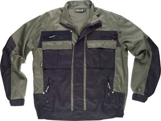 Veste bicolore avec fermeture éclair, col rayé, 2 poches poitrine et 2 ourlets Kaki Vert Noir