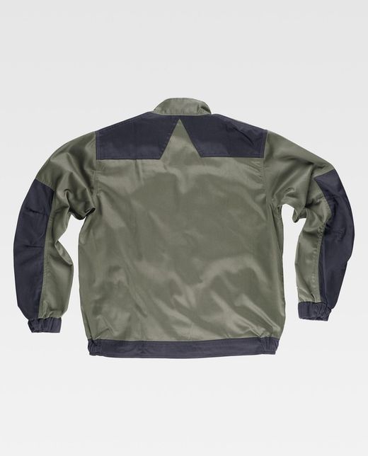 Zweifarbige Jacke mit Reißverschluss, Streifenkragen, 2 Brusttaschen und 2 Saum. Khaki Green Black