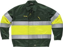 Cazadora con 2 cintas de Alta Visibilidad Verde Oscuro / Amarillo