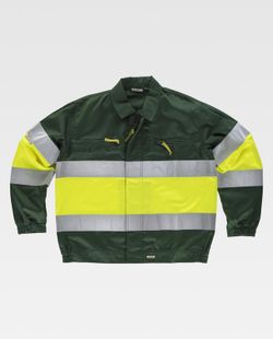 Jacke mit 2 Warnbändern und reflektierendem EN471 Dunkelgrün Gelb AV