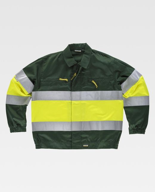 Jacke mit 2 Warnbändern und reflektierendem EN471 Dunkelgrün Gelb AV