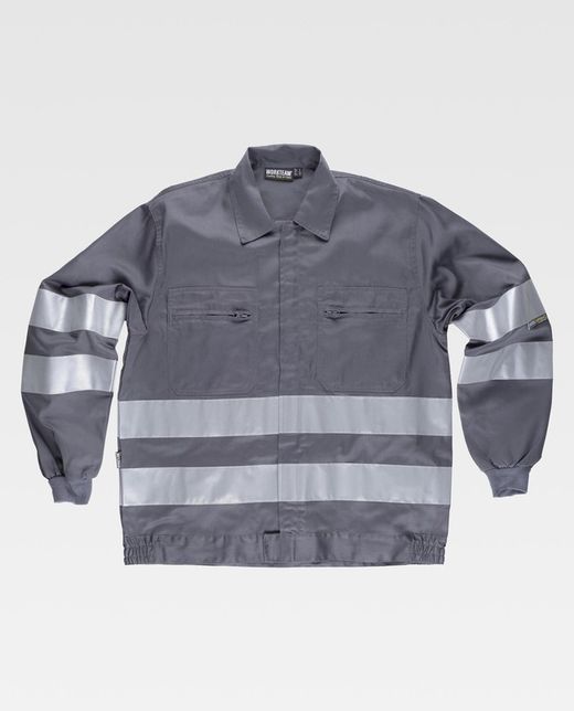 Jacke mit Reißverschluss, 2 Brusttaschen und reflektierenden Bändern Grau