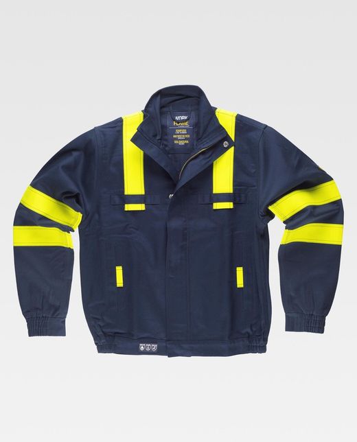 Feuerfeste und antistatische Jacke mit Bändern EN11611, EN11612, EN1149 Navy Yellow AV