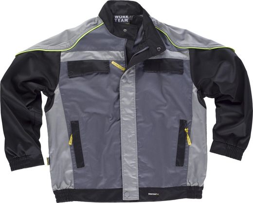 Giacca combinata a 5 righe 3 colori Cerniera dritta in nylon, profili riflettenti Grigio scuro Grigio chiaro nero