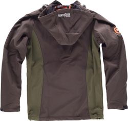 Workshell-Jacke mit 2 Seitentaschen und einer Brusttasche, kombiniert mit Kapuze Brown / Hunting Green