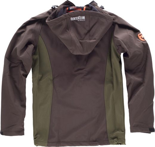 Workshell-Jacke mit 2 Seitentaschen und einer Brusttasche, kombiniert mit Kapuze Brown / Hunting Green