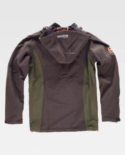 Workshell-Jacke mit 2 Seitentaschen und einer Brusttasche, kombiniert mit Kapuze Brown / Hunting Green