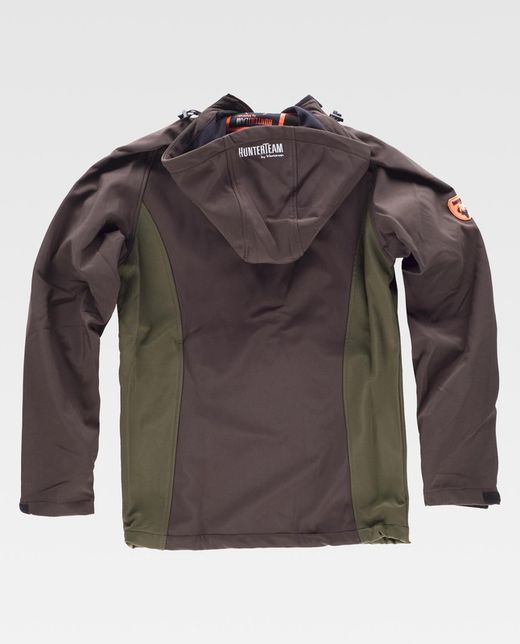 Workshell-Jacke mit 2 Seitentaschen und einer Brusttasche, kombiniert mit Kapuze Brown / Hunting Green