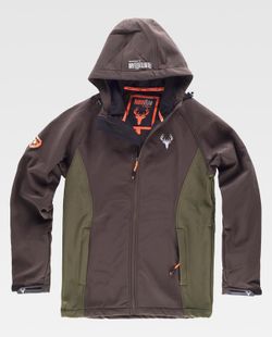 Workshell-Jacke mit 2 Seitentaschen und einer Brusttasche, kombiniert mit Kapuze Brown / Hunting Green