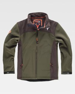 Workshell-Jacke mit zwei Seitentaschen, kombiniert Hunting Green / Brown