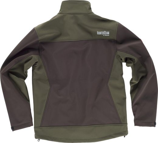 Workshell-Jacke mit zwei Seitentaschen und 2 Brusttaschen kombiniert Braun / Jagdgrün