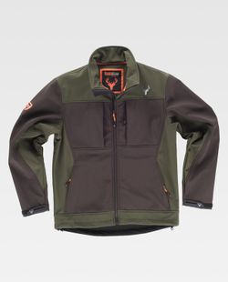 Workshell-Jacke mit zwei Seitentaschen und 2 Brusttaschen kombiniert Braun / Jagdgrün