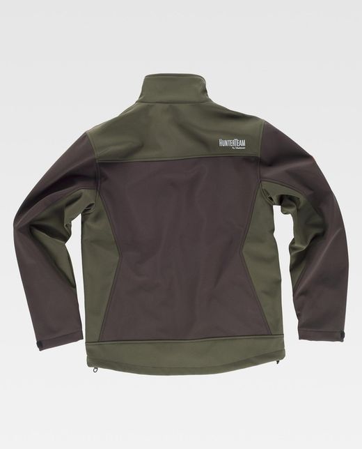Workshell-Jacke mit zwei Seitentaschen und 2 Brusttaschen kombiniert Braun / Jagdgrün
