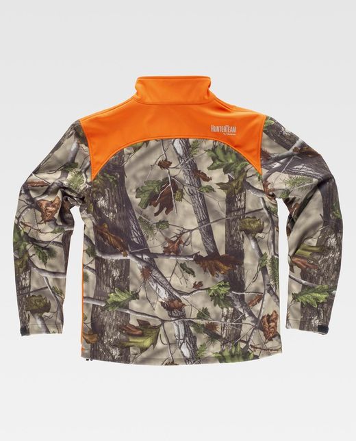 Bedruckte Workshell-Jacke mit 2 Seitentaschen und 2 Brusttaschen Camouflage Forest Green Orange AV