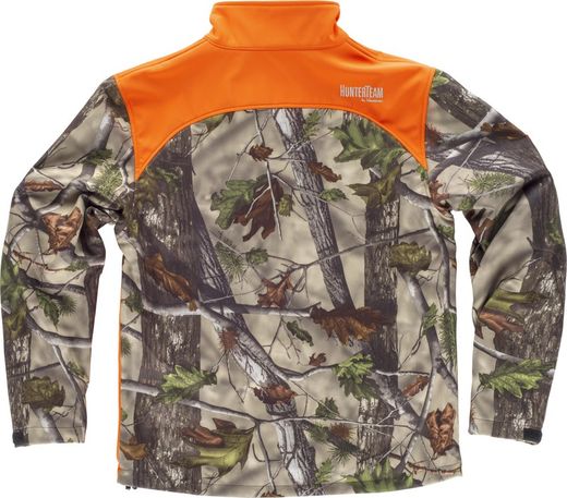 Bedruckte Workshell-Jacke mit 2 Seitentaschen und 2 Brusttaschen Camouflage Forest Green Orange AV