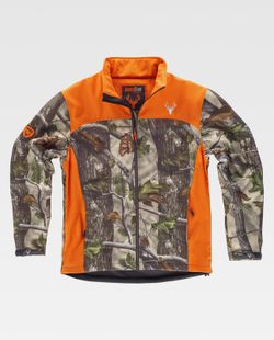 Bedruckte Workshell-Jacke mit 2 Seitentaschen und 2 Brusttaschen Camouflage Forest Green Orange AV