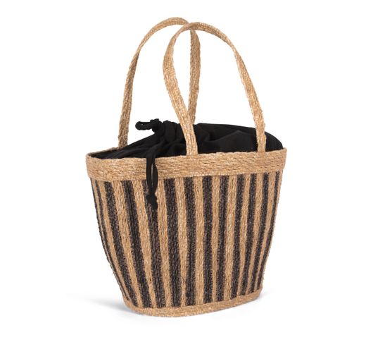 Cesta/Bolso de junco a rayas
