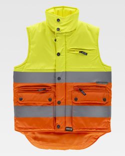 Zweifarbige, gut sichtbare, gepolsterte Weste mit zwei reflektierenden Bändern Yellow AV Orange AV