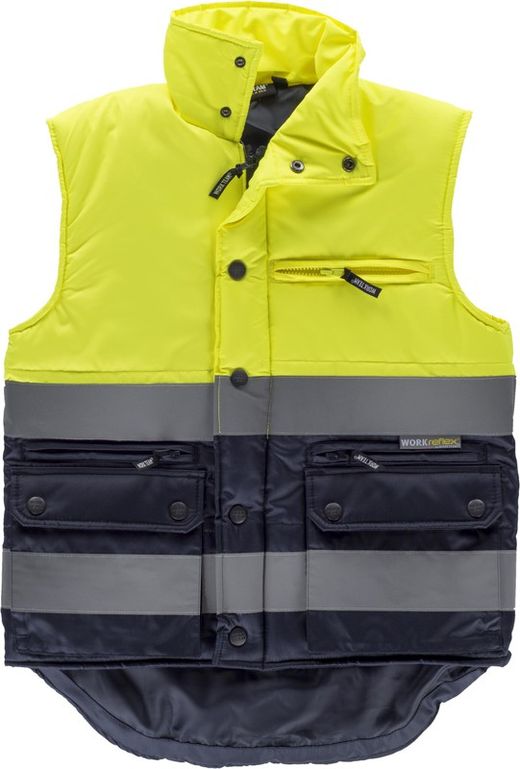 Gilet imbottito bicolore con 2 nastri riflettenti Giallo AV Navy