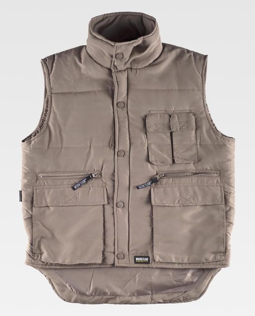 Gilet imbottito e multitasche, con giacca a vento in maniche beige