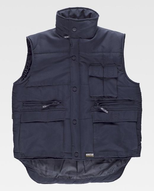Gepolsterte Weste mit mehreren Taschen und Windjacke in Navy-Ärmeln