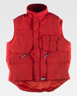 Gepolsterte Weste mit mehreren Taschen und Windjacke an den Ärmeln Rot