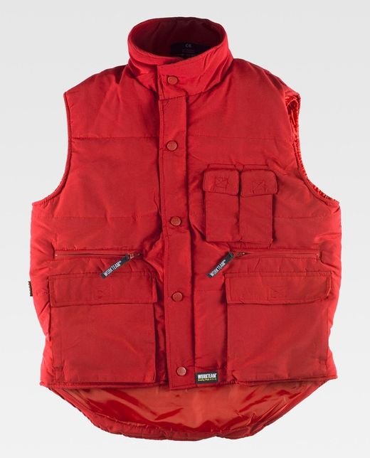 Gepolsterte Weste mit mehreren Taschen und Windjacke an den Ärmeln Rot