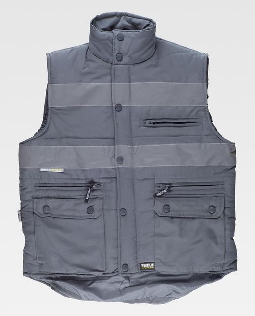 Gepolsterte Weste und Mehrfachtasche mit Windschutz und 2 reflektierenden Bändern Grau
