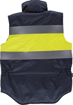 Gepolsterte Weste mit mehreren Taschen, zwei reflektierenden Bändern und gut sichtbarem Stoff Navy Yellow AV