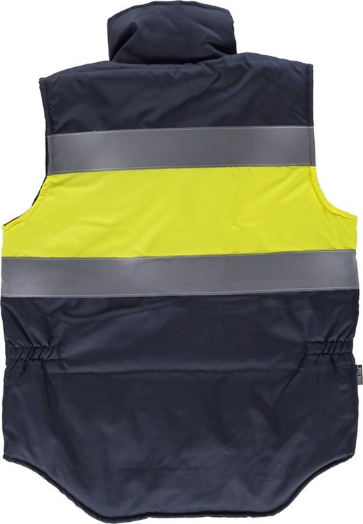Gepolsterte Weste mit mehreren Taschen, zwei reflektierenden Bändern und gut sichtbarem Stoff Navy Yellow AV