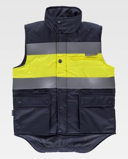 Gepolsterte Weste mit mehreren Taschen, zwei reflektierenden Bändern und gut sichtbarem Stoff Navy Yellow AV