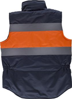 Gepolsterte Weste mit mehreren Taschen, zwei reflektierenden Bändern und gut sichtbarem Stoff Navy Orange AV