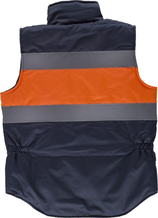 Gepolsterte Weste mit mehreren Taschen, zwei reflektierenden Bändern und gut sichtbarem Stoff Navy Orange AV
