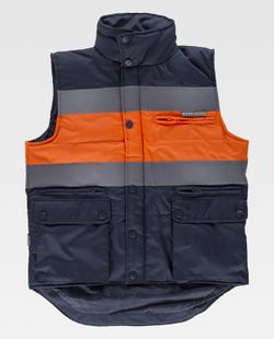 Gepolsterte Weste mit mehreren Taschen, zwei reflektierenden Bändern und gut sichtbarem Stoff Navy Orange AV