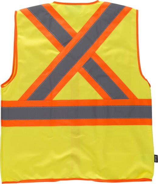 Warnweste, Mehrfachtaschen, vertikale und horizontale zweifarbige reflektierende Bänder Gelb AV Orange AV