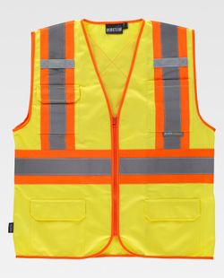 Warnweste, Mehrfachtaschen, vertikale und horizontale zweifarbige reflektierende Bänder Gelb AV Orange AV