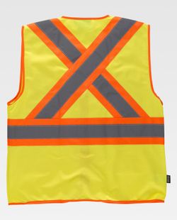 Warnweste, Mehrfachtaschen, vertikale und horizontale zweifarbige reflektierende Bänder Gelb AV Orange AV