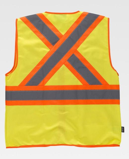 Warnweste, Mehrfachtaschen, vertikale und horizontale zweifarbige reflektierende Bänder Gelb AV Orange AV