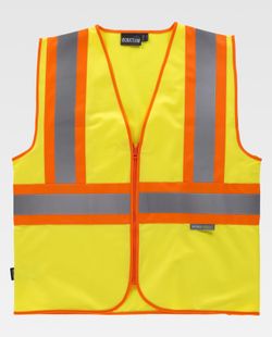 Warnweste, Mehrfachtaschen, vertikale und horizontale zweifarbige reflektierende Bänder Gelb AV Orange AV