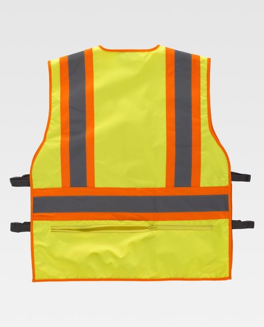 Warnweste, Mehrfachtaschen, vertikale und horizontale zweifarbige reflektierende Bänder Gelb AV Orange AV