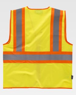 Warnweste, Mehrfachtaschen, vertikale und horizontale zweifarbige reflektierende Bänder Gelb AV Orange AV